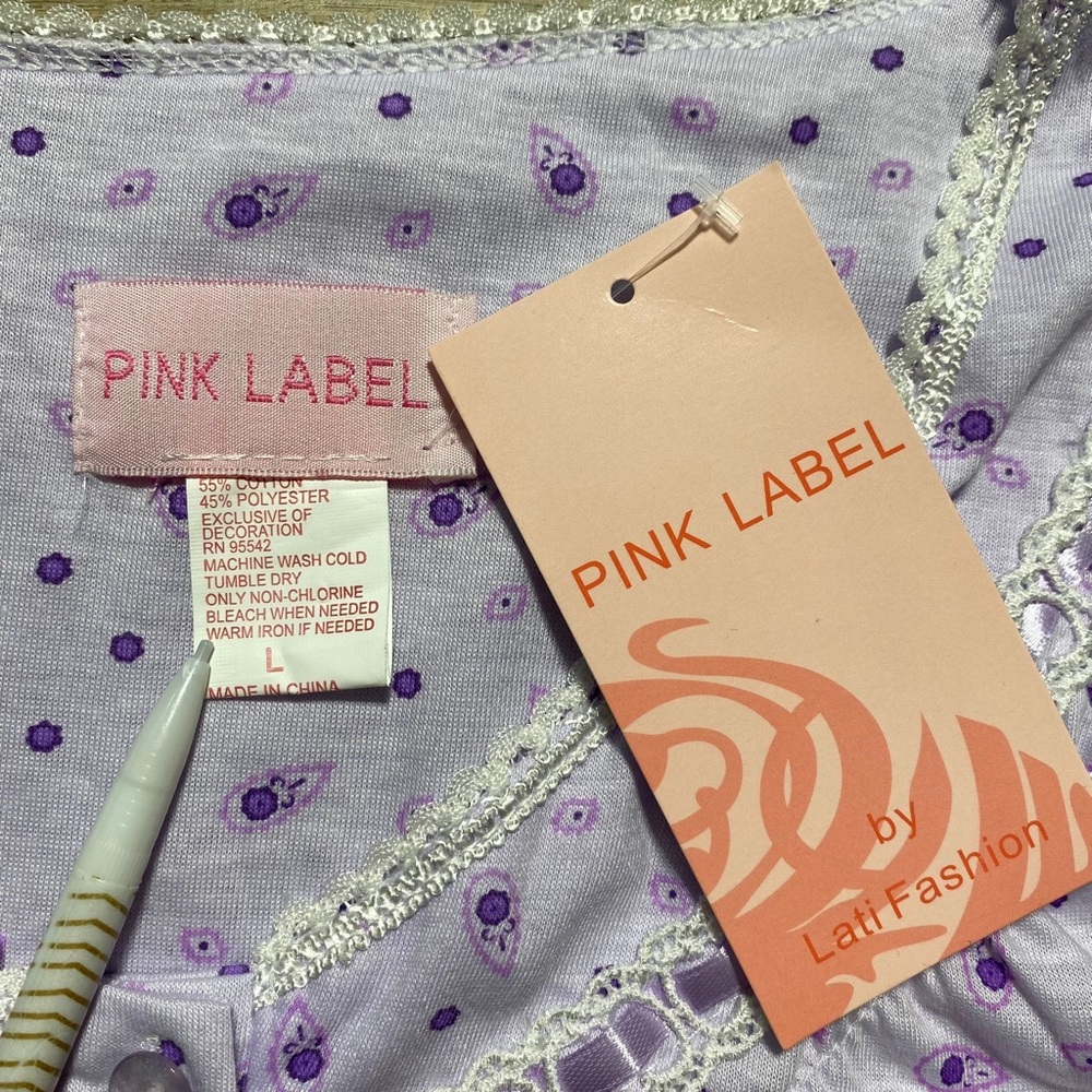 Pink Label By Lati Fashion Womens Paisley And Floral Pajama Top Large Purple - Picture 8 of 8